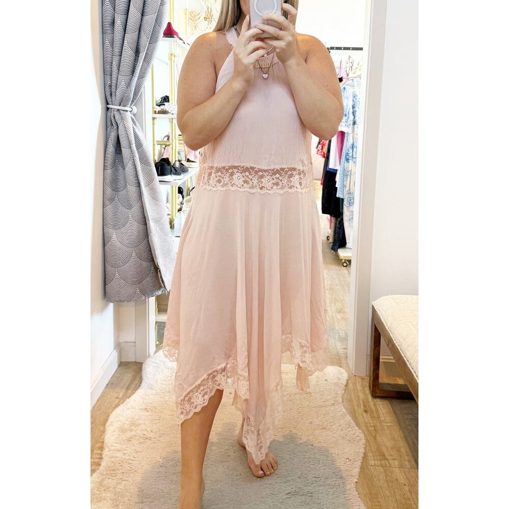 Intimately by Free People Sleeveless Halter Neck Hi-Low Midi Dress Light Pink M